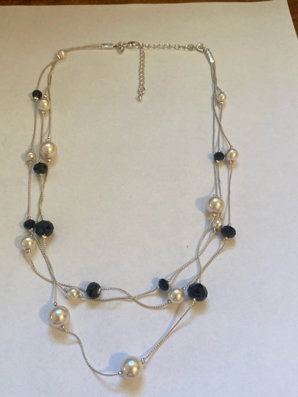 RMN Silver tone Multi-Strand faux Pearl and Black Bead Necklace